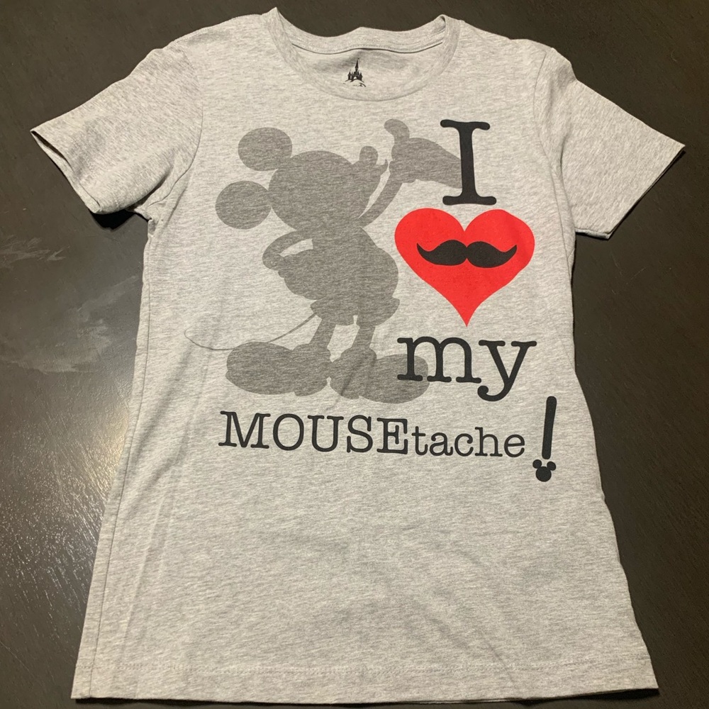 Disney Parks Mickey Mouse I ❤️ my Mousetache grey t-shirt Women’s M